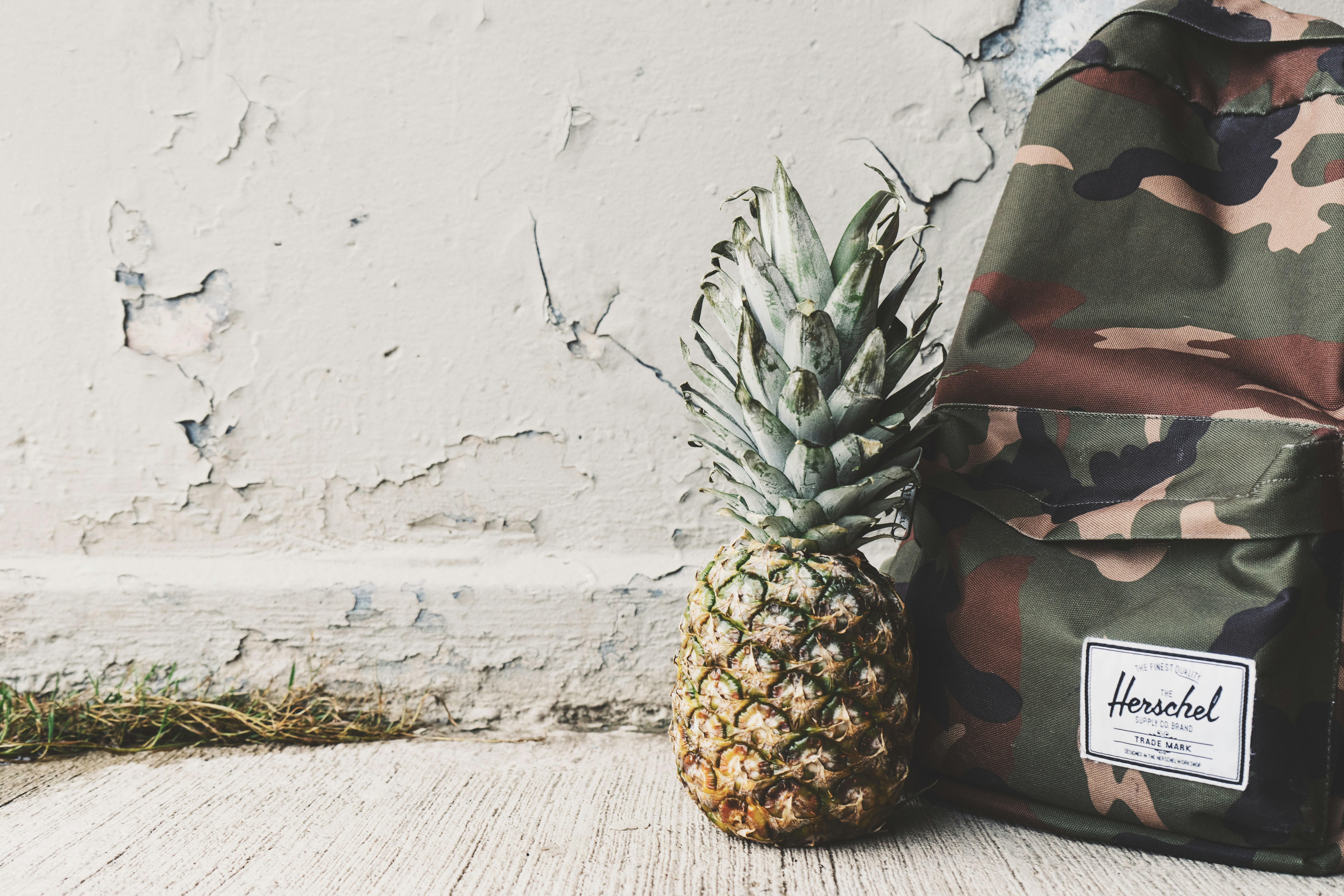 pineapple fruit beside Hershel backpack